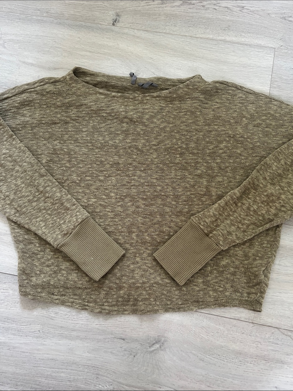 Anthropologie Khaki Olive Green Marled Knit Cropped Long Sleeve Sweater Size XS